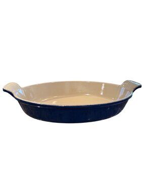 Le Creuset Heritage Oval Gratin Enamel Cast Iron 24 Blue France 9.5 inch Vintage